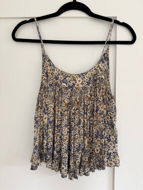 Patrons of Peace Blue Floral Spaghetti-Strap Tank Top - M